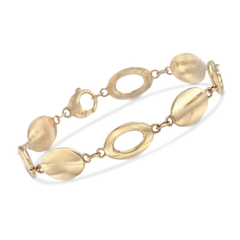 14kt Yellow Gold Oval Disc and Link Bracelet. 7.25&quot; image number 0