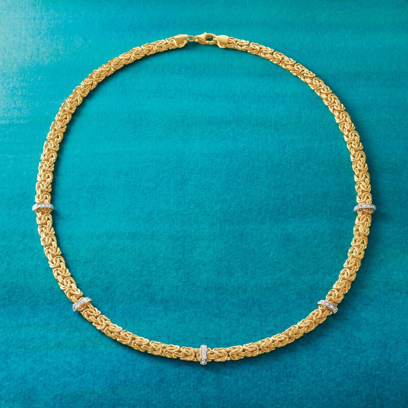 14kt Yellow Gold Byzantine Necklace with Diamond-Accented Stations image number 2