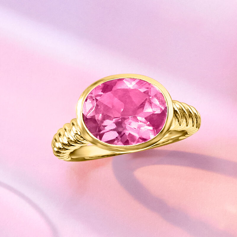 6.30 Carat Pink Topaz Ring in 18kt Gold Over Sterling image number 3