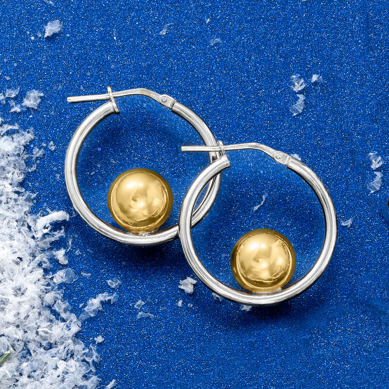 Italian Two-Tone Sterling Silver Ball Hoop Earrings image number 2