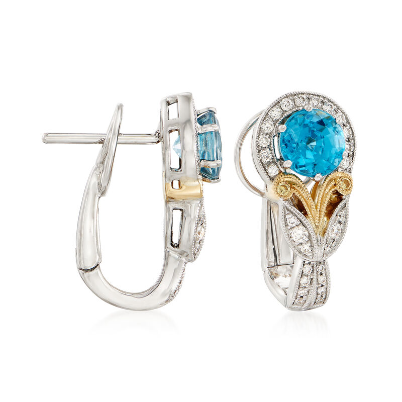 2.96 ct. t.w. Blue Zircon and .23 ct. t.w. Diamond Earrings in 18kt Two-Tone Gold image number 3