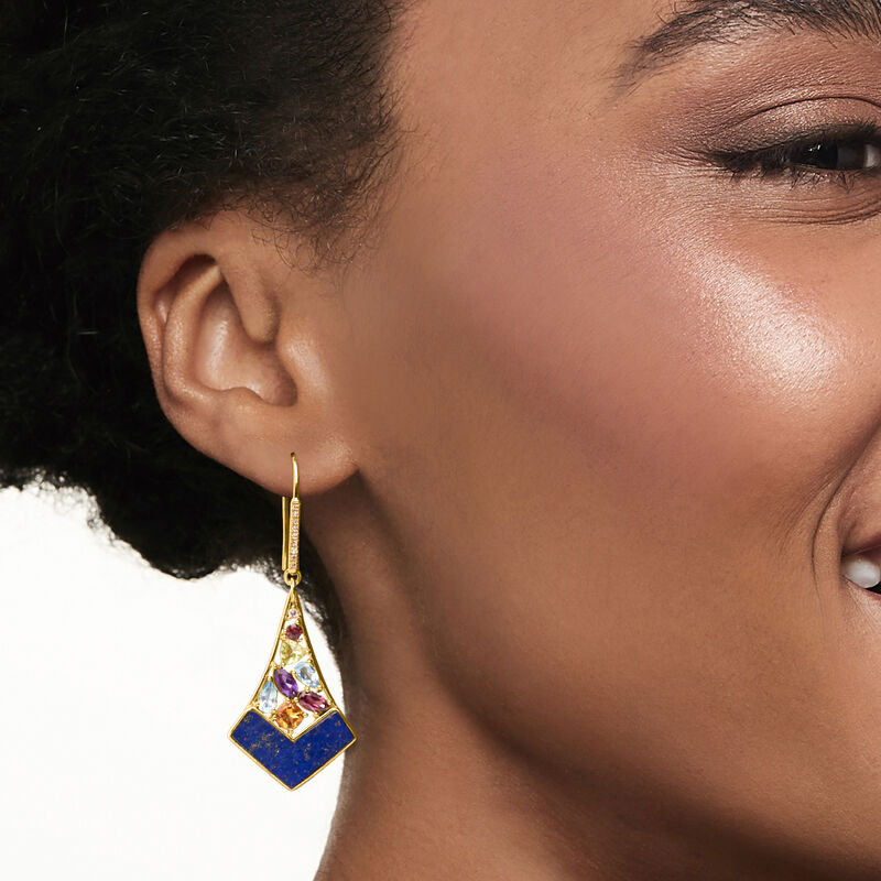 Lapis and 3.50 ct. t.w. Multi-Gemstone Drop Earrings in 18kt Gold Over Sterling image number 1
