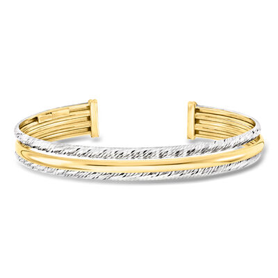 Italian Sterling Silver and 18kt Gold Over Sterling Cuff Bracelet