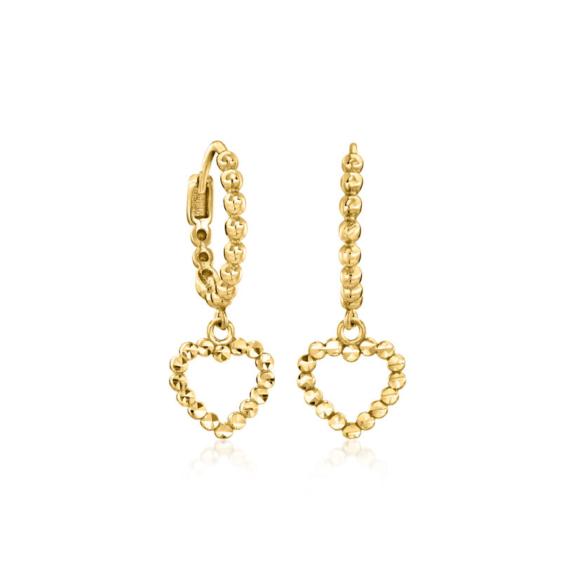 10kt Yellow Gold Heart Charm Huggie Hoop Drop Earrings  image number 0