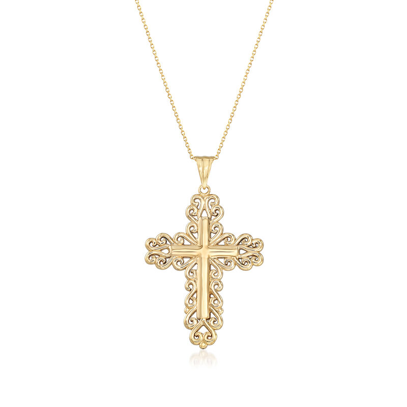 14kt Yellow Gold Filigreed Cross Pendant Necklace image number 0
