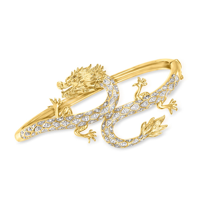 .15 ct. t.w. Diamond Dragon Bangle Bracelet in 18kt Gold Over Sterling image number 0