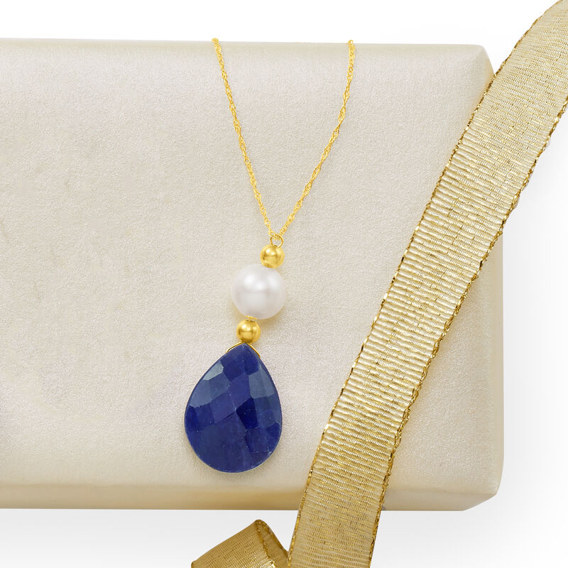 6-7mm Cultured Pearl and 10.00 Carat Sapphire Necklace in 14kt Yellow Gold image number 2