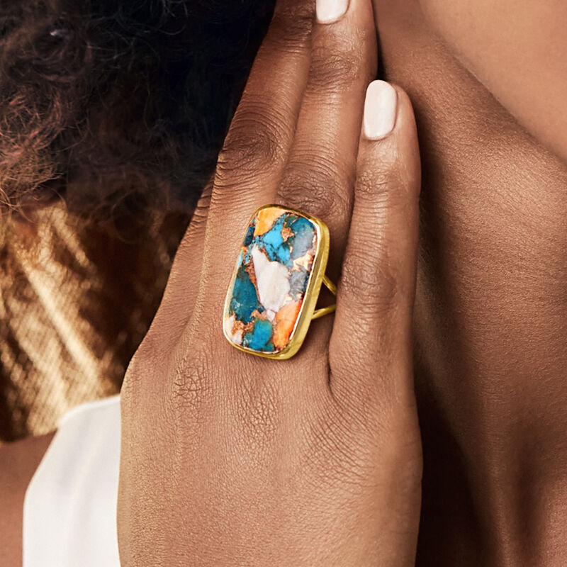 Kingman Turquoise Ring in 18kt Gold Over Sterling image number 3