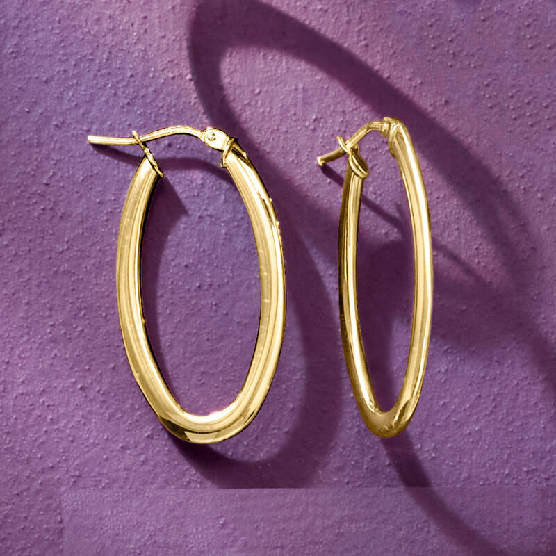 Italian 14kt Yellow Gold Oval Hoop Earrings. 1 1/8" image number 3