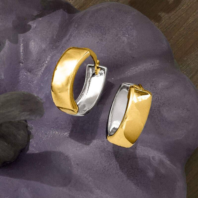 Sterling Silver and 14kt Yellow Gold Reversible Huggie Hoop Earrings. 1/2&quot; image number 4