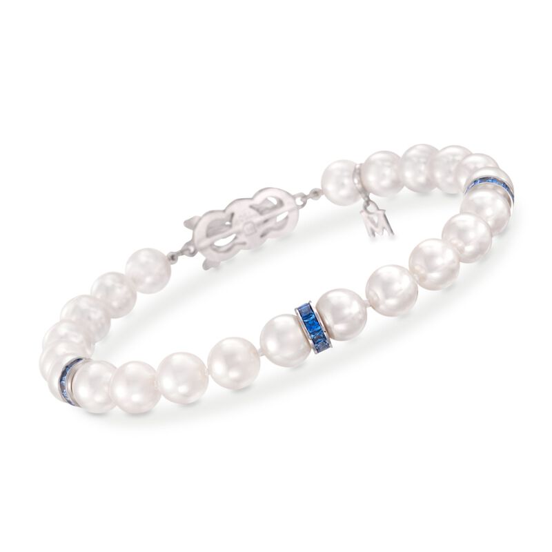 Mikimoto 7-7.5mm A1 Akoya Pearl and Sapphire Bracelet in 18kt White Gold image number 0