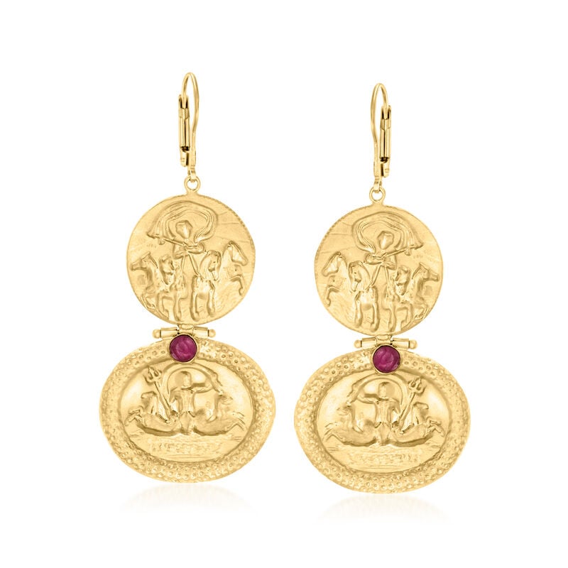 Italian Tagliamonte .80 ct. t.w. Ruby Cameo-Style Drop Earrings in 18kt Gold Over Sterling image number 0