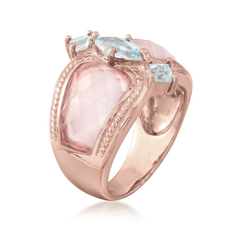 Rose Quartz and 1.10 ct. t.w. Blue Topaz Ring in 18kt Rose Gold Over Sterling image number 2