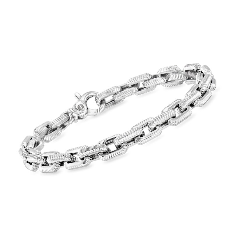 Phillip Gavriel Men's Sterling Silver Grooved Cable-Link Bracelet. 8.5&quot; image number 0