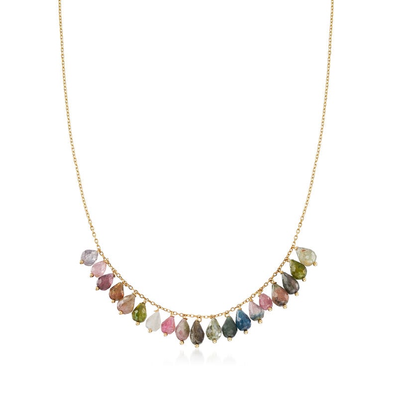 Italian 19.00 ct. t.w. Multicolored Tourmaline Bead Necklace in 14kt Yellow Gold image number 0