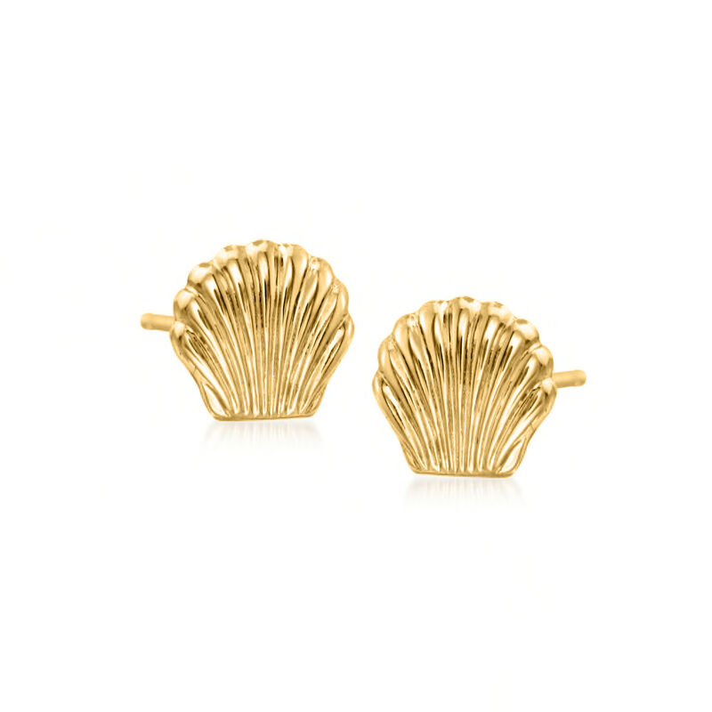 14kt Yellow Gold Seashell Stud Earrings image number 0