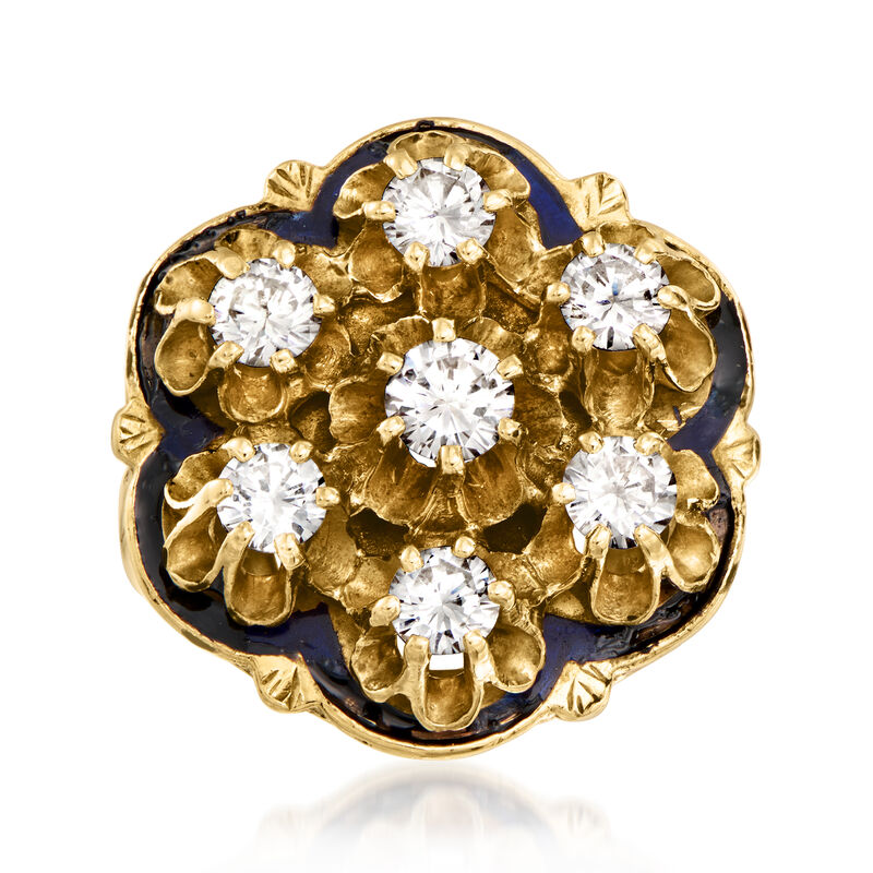 C. 1960 Vintage 1.05 ct. t.w. Diamond Cluster Ring with Navy Blue Enamel in 14kt Yellow Gold. Size 6 image number 0