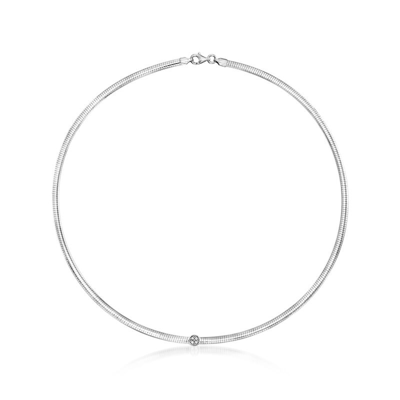 Italian .15 ct. t.w. CZ Reversible Omega Necklace in Sterling Silver and 18kt Gold Over Sterling image number 2