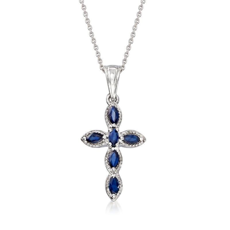 .80 ct. t.w. Sapphire Cross Pendant Necklace in Sterling Silver image number 0