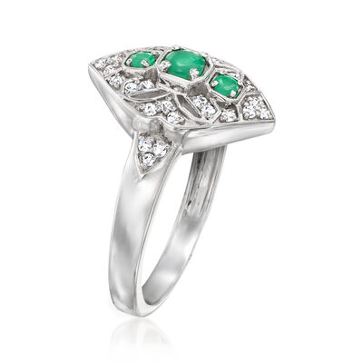 .20 ct. t.w. Emerald Ring with .16 ct. t.w. Diamonds in Sterling Silver
