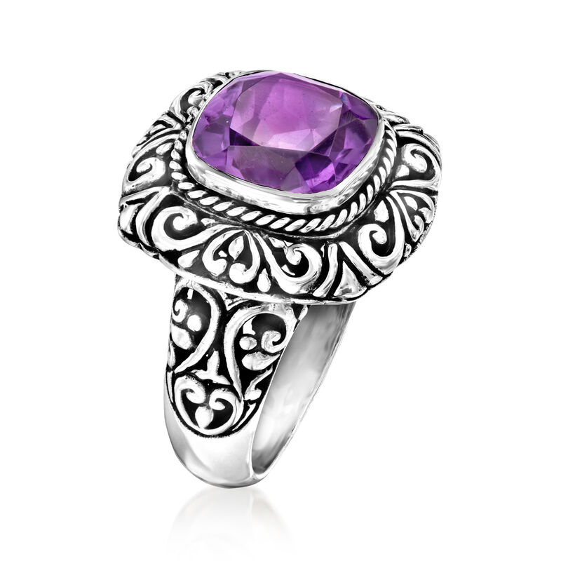 1.80 Carat Amethyst Bali-Style Ring in Sterling Silver. Size 9 image number 2