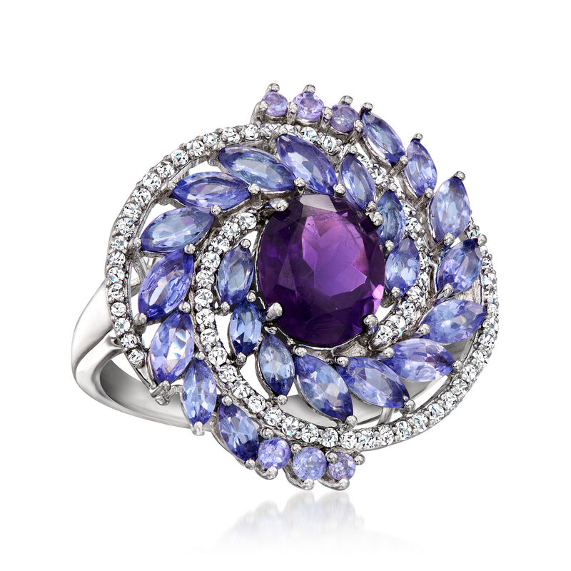 2.00 Carat Amethyst and 2.30 ct. t.w. Tanzanite Ring with .50 ct. t.w. White Zircons in Sterling Silver image number 3