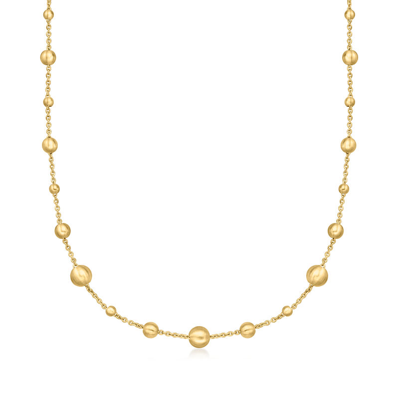 Gabriel Designs 14kt Yellow Gold Bead Station Necklace. 16" image number 1