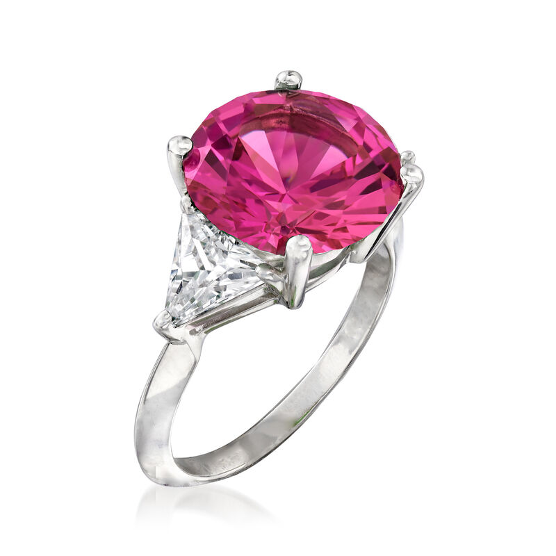 6.25 Carat Simulated Pink Sapphire and 1.50 ct. t.w. CZ Ring in Sterling Silver image number 2
