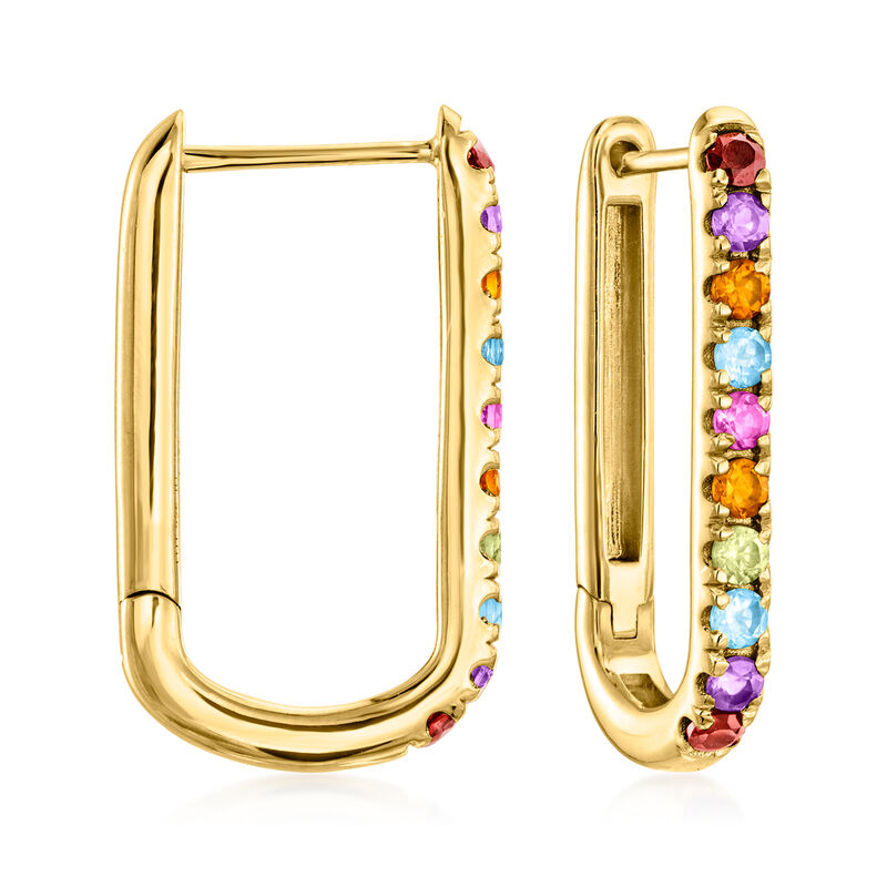 1.20 ct. t.w. Multi-Gemstone Paper Clip Link Hoop Earrings in 18kt Gold Over Sterling. 1&quot; image number 0
