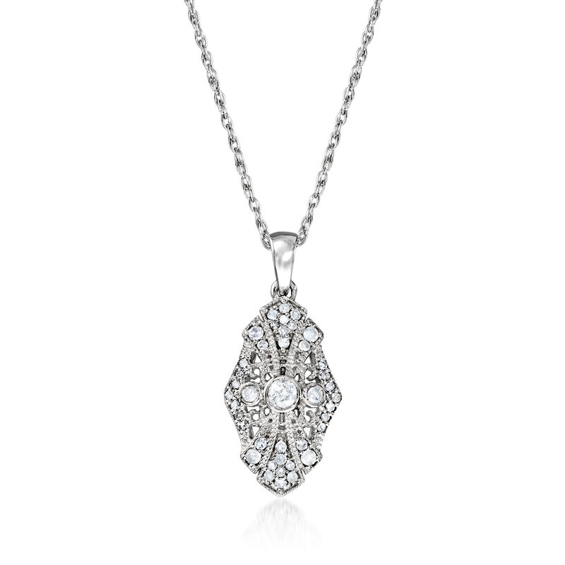 .25 ct. t.w. Diamond Openwork Pendant Necklace in Sterling Silver. 18&quot; image number 1