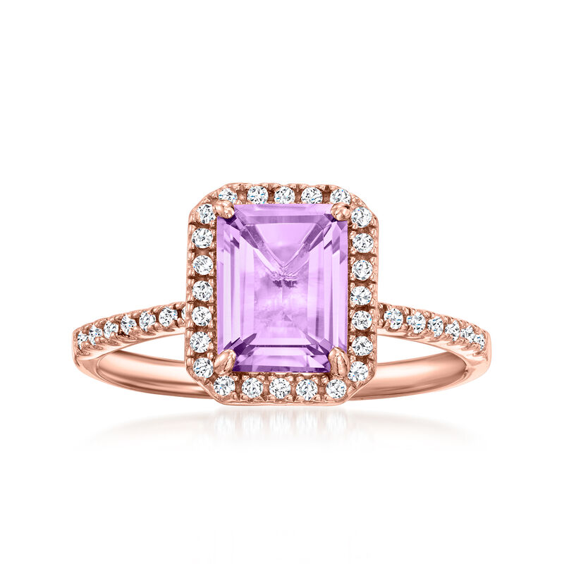 C. 1990 Vintage 1.15 Carat Amethyst Ring with .30 ct. t.w. CZs in 10kt Rose Gold image number 0
