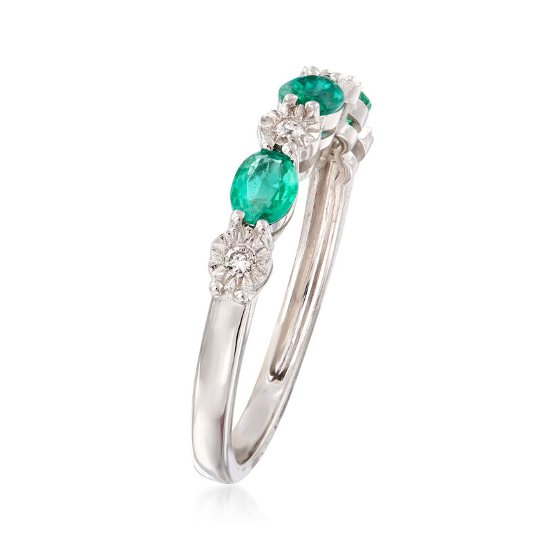 .40 ct. t.w. Emerald and Diamond-Accented Stackable Ring in 14kt White Gold image number 2