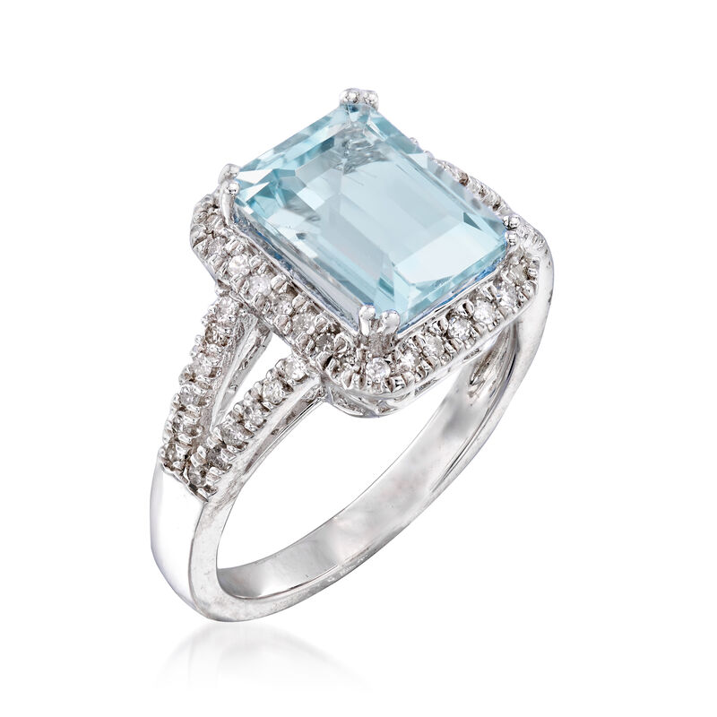 2.95 Carat Aquamarine and .25 ct. t.w. Diamond Ring in Sterling Silver. Size 5 image number 2