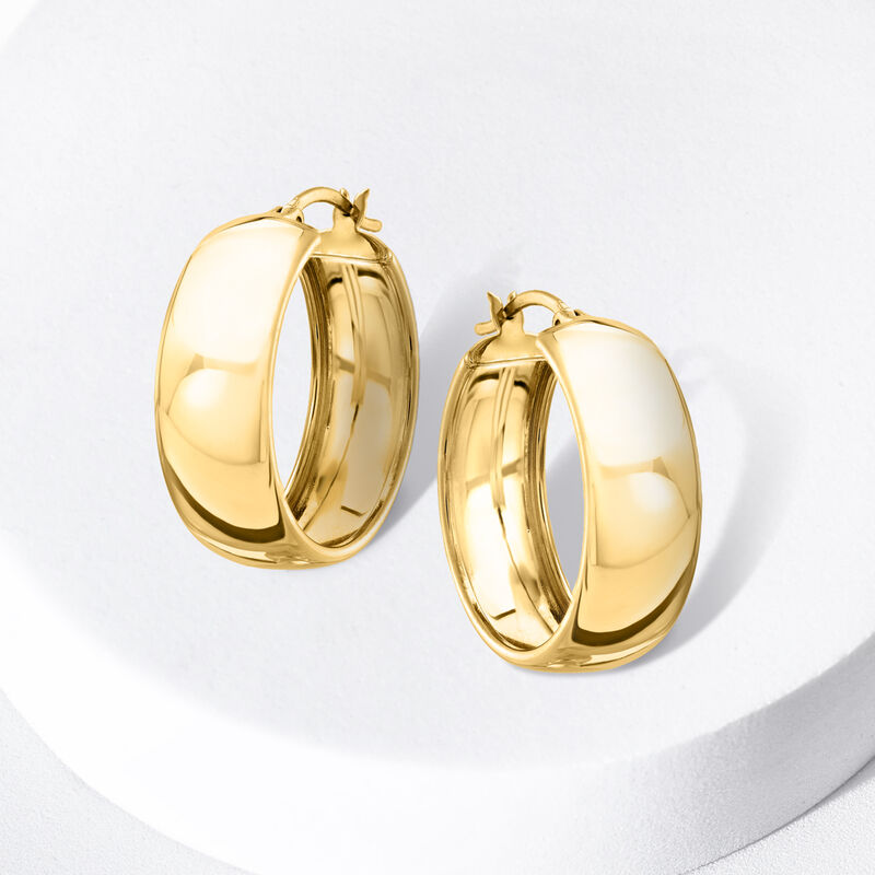 18kt Yellow Gold Over Sterling Silver Hoop Earrings. 1&quot; image number 2