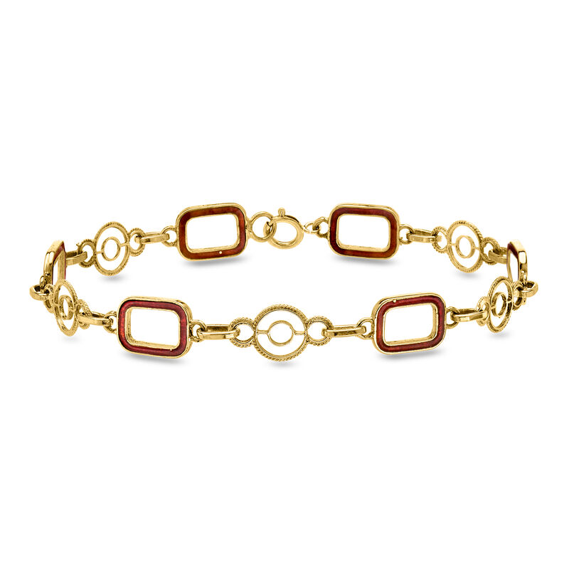 C. 1970 Vintage 14kt Yellow Gold and Red Enamel Link Bracelet. 7.75" image number 0