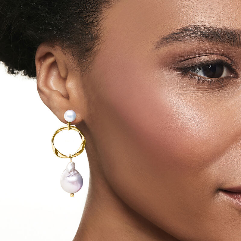 6.5-13mm Cultured Baroque Pearl Drop Earrings in 18kt Gold Over Sterling image number 1
