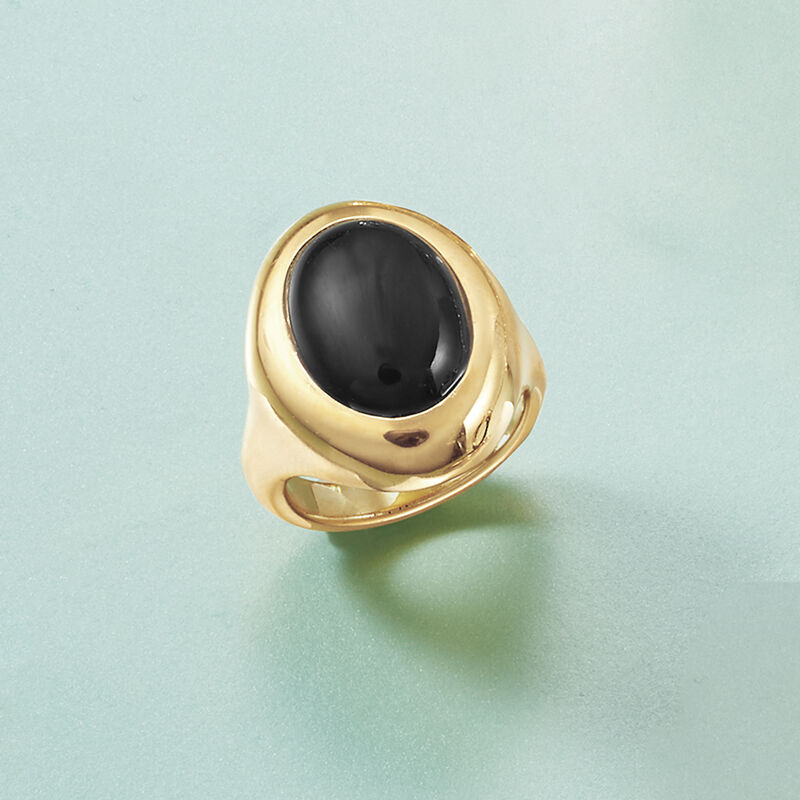 Andiamo Black Onyx and 14kt Yellow Gold Over Resin Ring image number 4