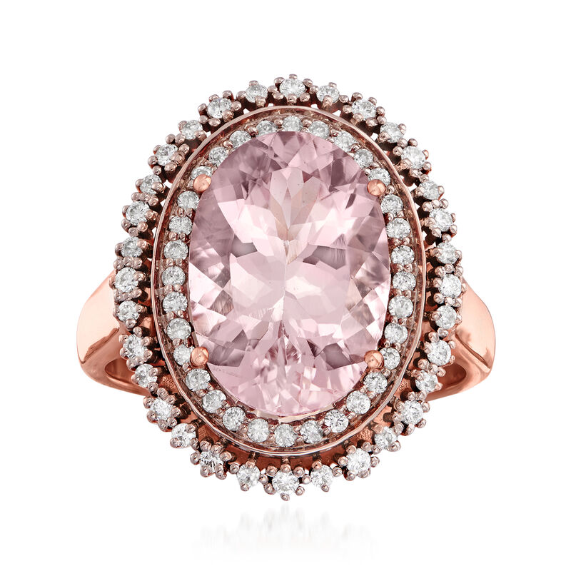 4.80 Carat Morganite and .43 ct. t.w. Diamond Ring in 14kt Rose Gold. Size 7 image number 0
