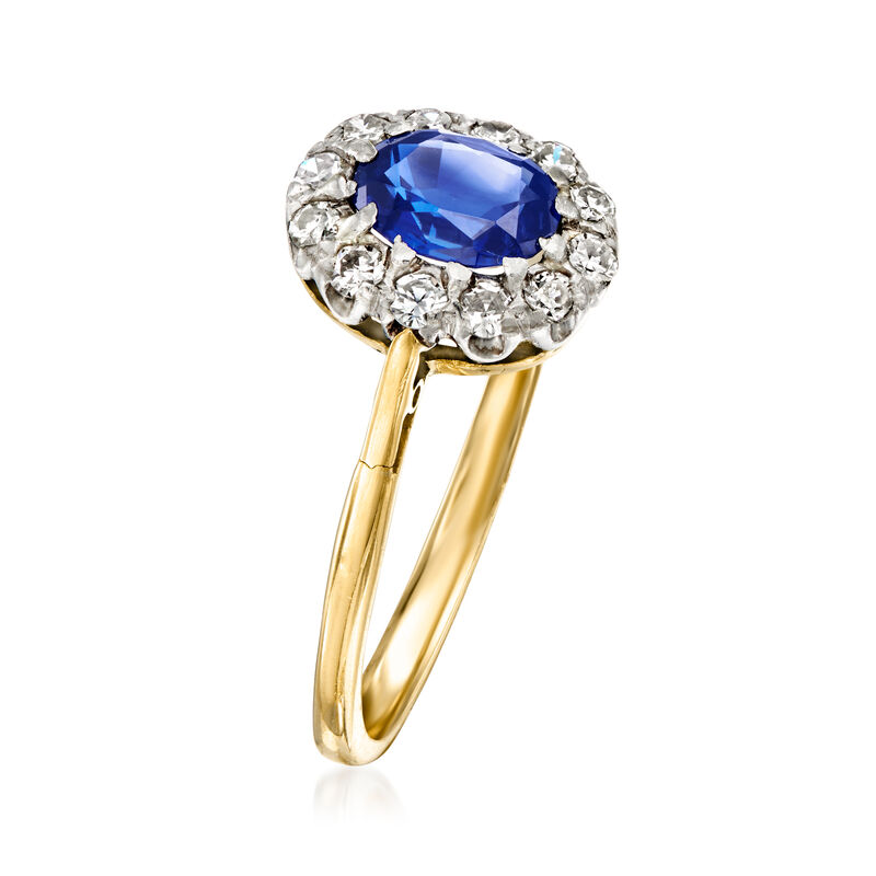 C. 1980 Vintage .75 Carat Sapphire Ring with .25 ct. t.w. Diamonds in Platinum and 18kt Yellow Gold. Size 7 image number 2