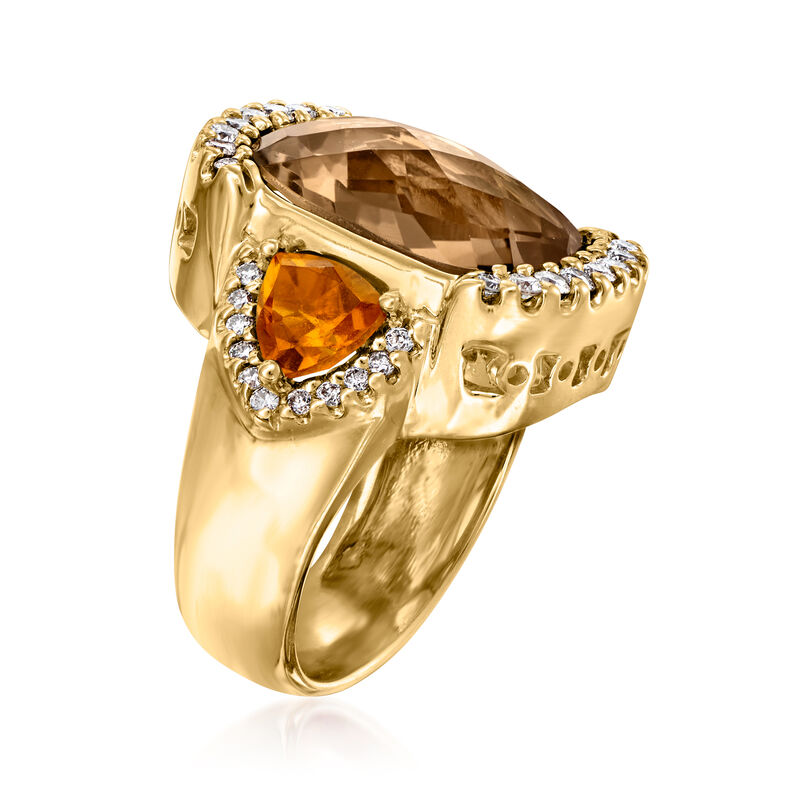 12.00 Carat Smoky Quartz, 2.00 ct. t.w. Citrine and .60 ct. t.w. Diamond Ring in 14kt Yellow Gold image number 2