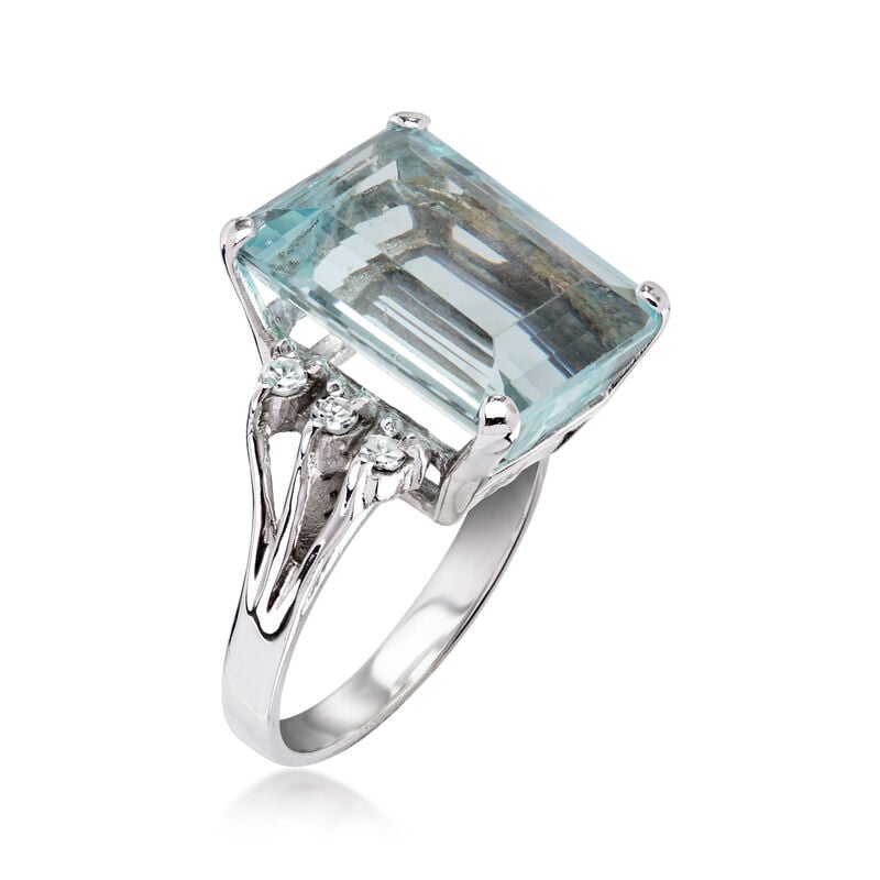 C. 1980 Vintage 9.50 Carat Aquamarine Ring with .20 ct. t.w. Diamonds in 14kt White Gold. Size 6.5 image number 2