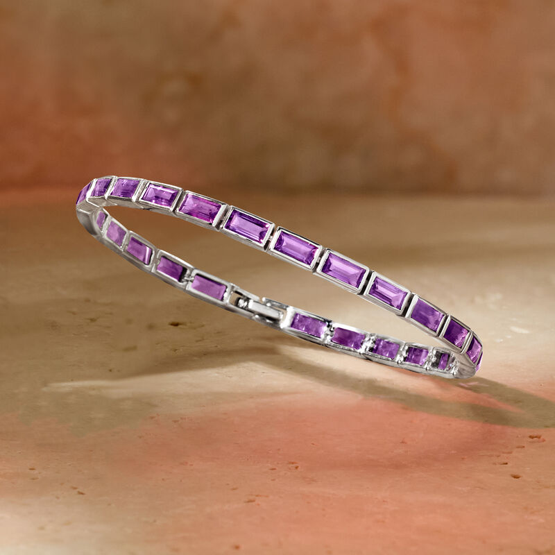 8.00 ct. t.w. Bezel-Set Baguette Amethyst Tennis Bracelet in Sterling Silver image number 2
