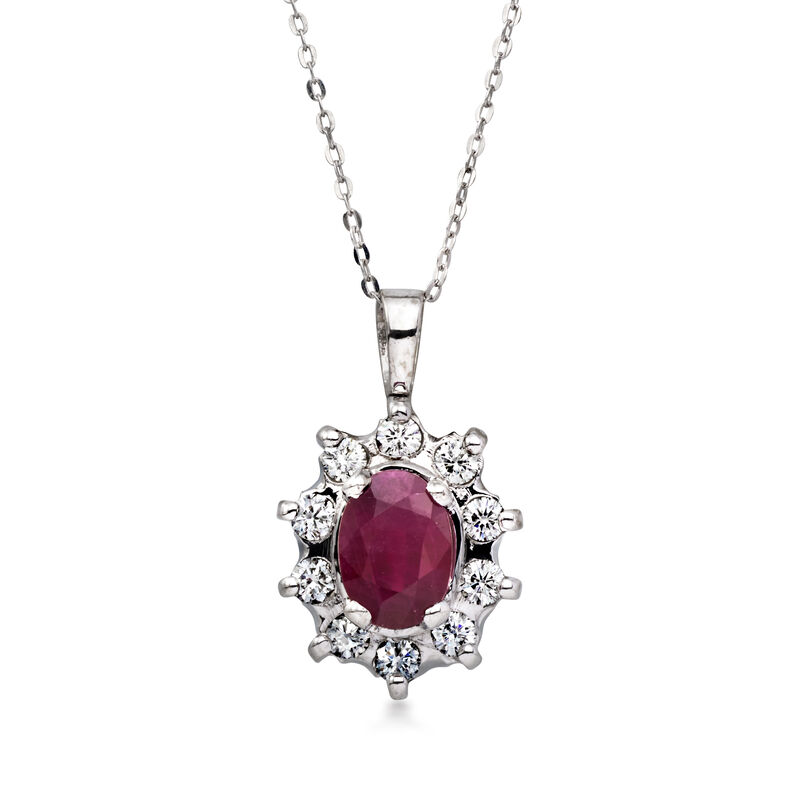 C. 1990 Vintage 1.20 Carat Ruby Pendant Necklace with .40 ct. t.w. Diamonds in 14kt White Gold image number 0