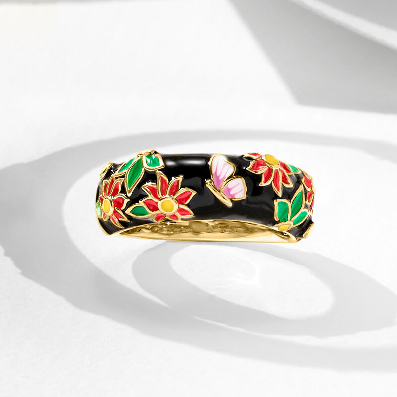 Multicolored Enamel Nature-Inspired Ring in 18kt Gold Over Sterling image number 3