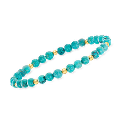 5mm Turquoise Bead Stretch Bracelet with 14kt Yellow Gold