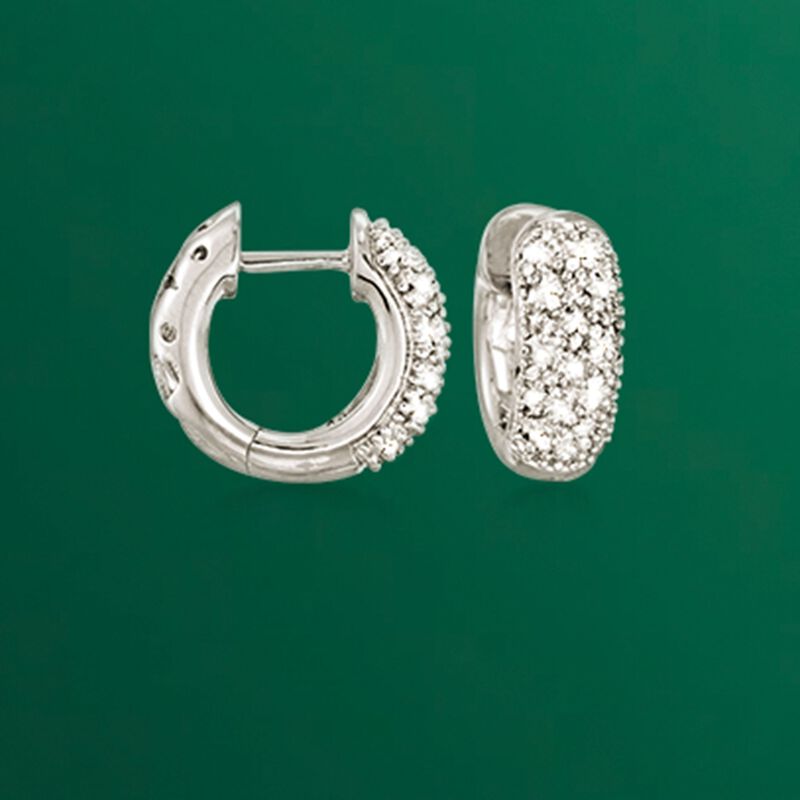 Diamond Accent Wide Hoop Earrings in Sterling Silver. 1/2&quot; image number 2