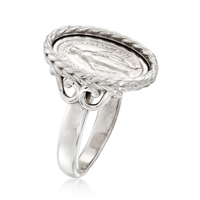 Italian Sterling Silver Miraculous Medal Oval Ring image number 2