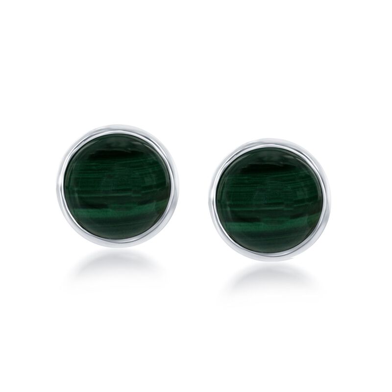 Bezel-Set Malachite Earrings in Sterling Silver  image number 0