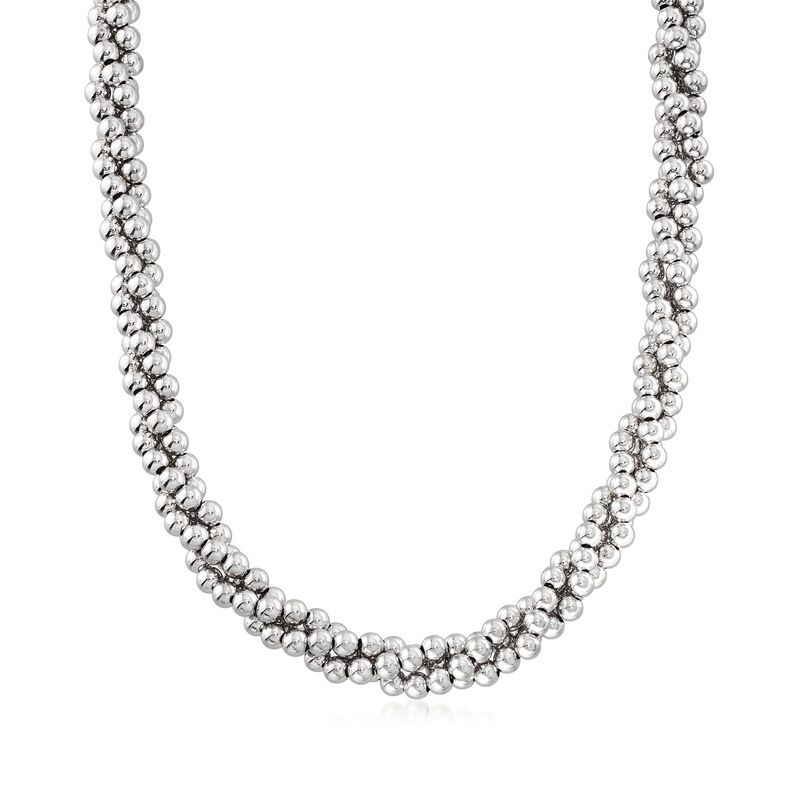 Italian Sterling Silver Twisted Bead Necklace image number 0
