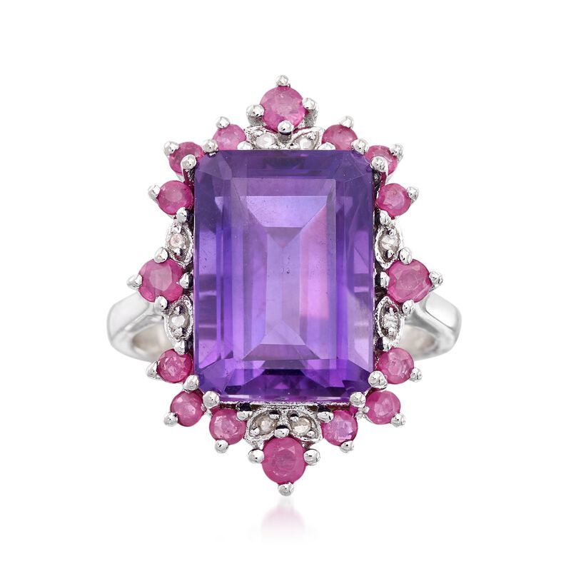 7.00 Carat Amethyst and .90 ct. t.w. Ruby Frame Ring in Sterling Silver image number 0